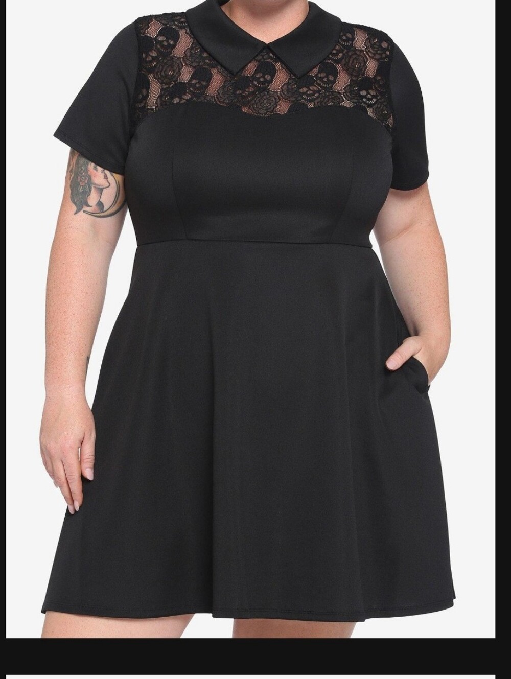 Hot Topic Plus Size 4 Black Collar Lace Illusion Skull Dress
